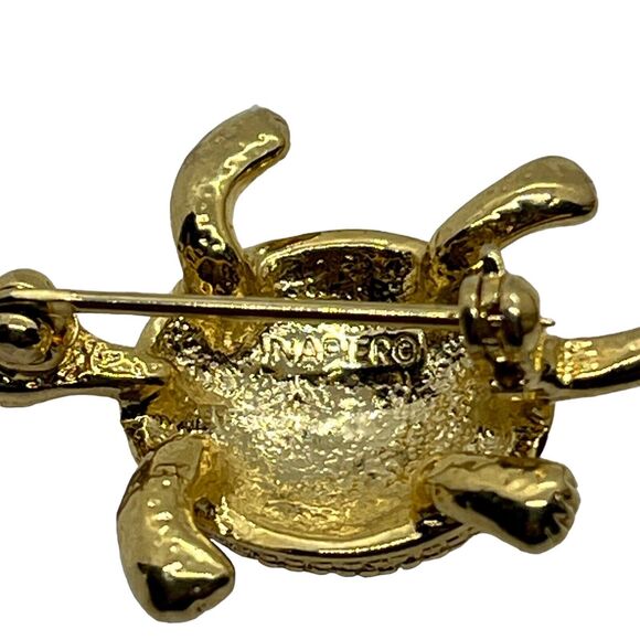 Napier Turtle Brooch Pin Crystal Rhinestone Gold Tone Signed Small Cute Vintage - Picture 6 of 15